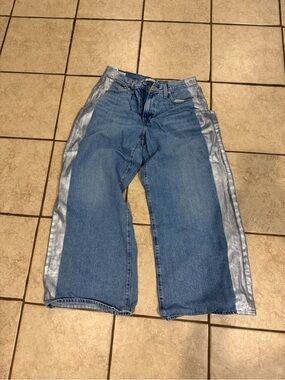 Levi's Blue Denim Wide-Leg Jeans with Silver Side Panels